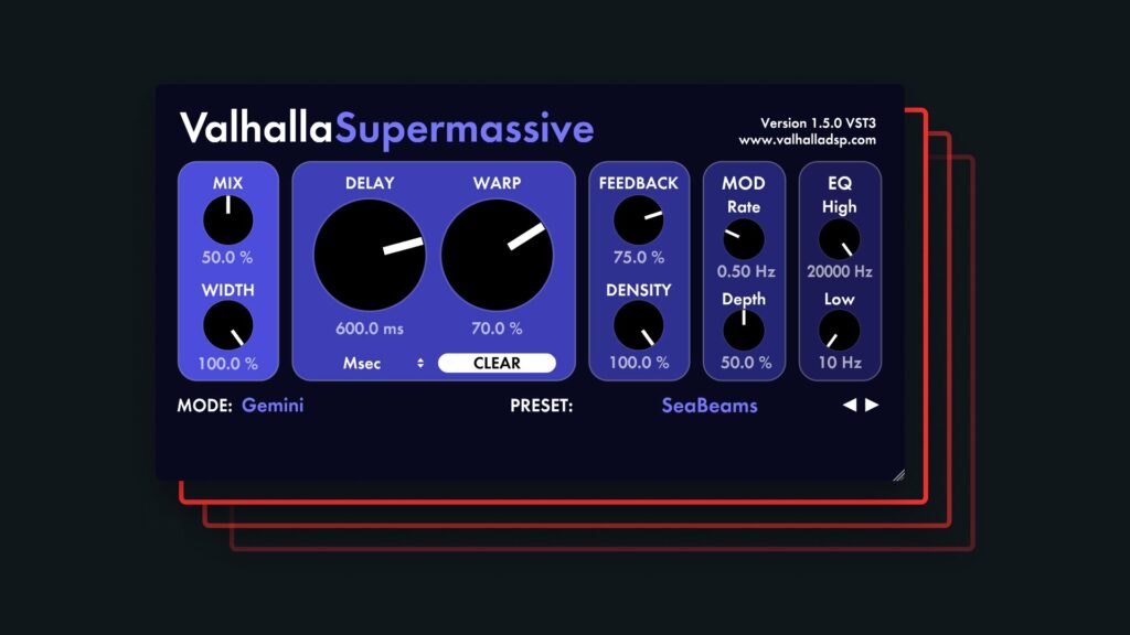 Image of the free Valhalla Super Massive effect plugin by ValhallaDSP.