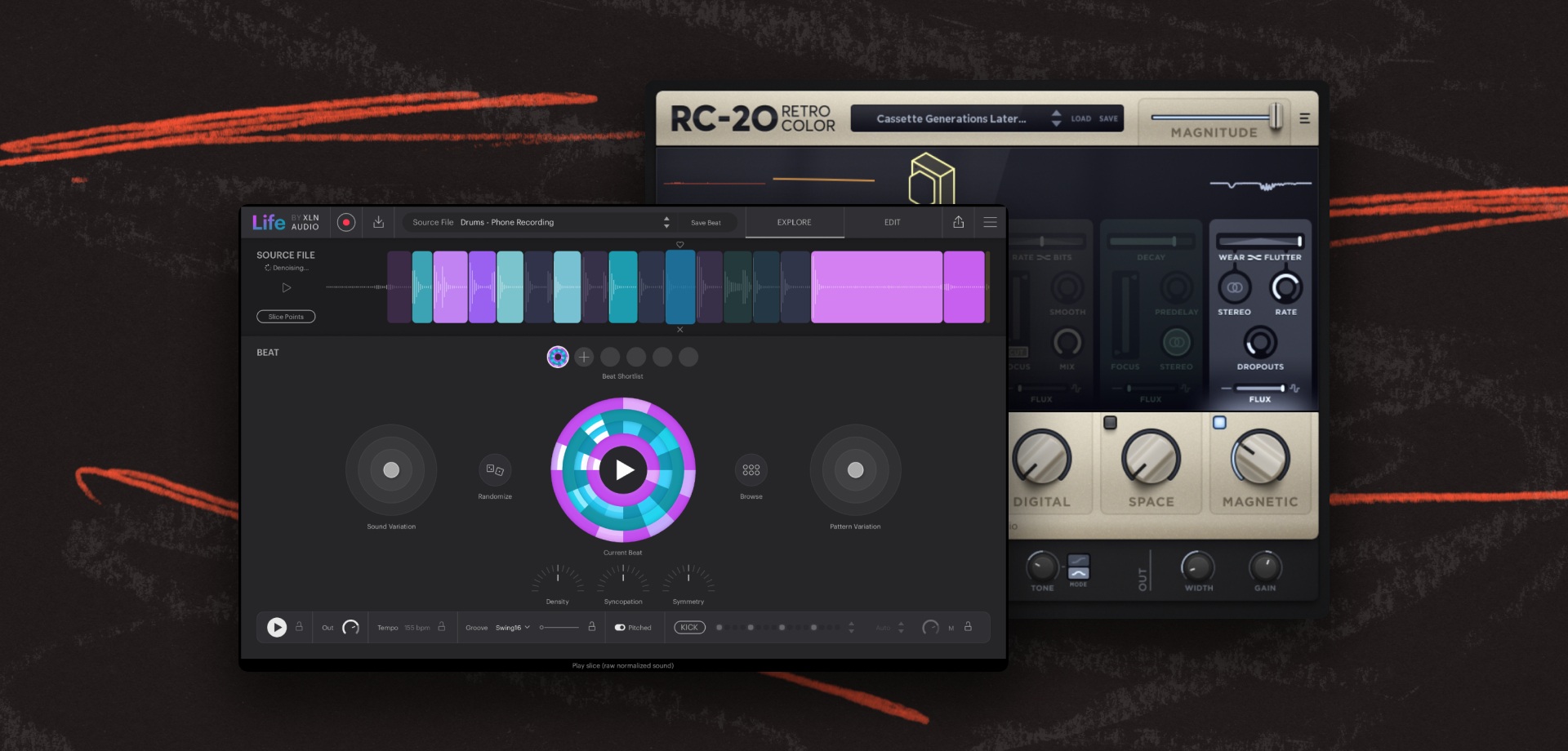 Screenshot of various "XLN Audio" plugins