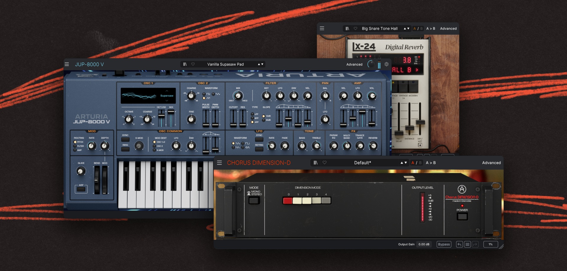 Screenshot of various "Arturia" plugins