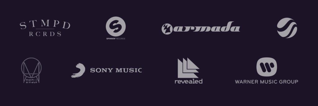 Image of 8 different record label logos.