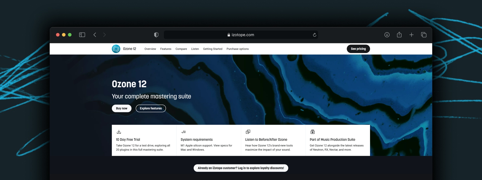 Screenshot of iZotope's product page for Ozone 12