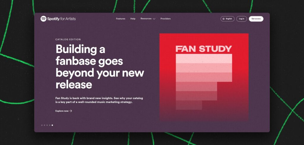 Screenshot of Spotify's "Spotify for Artists" homepage.