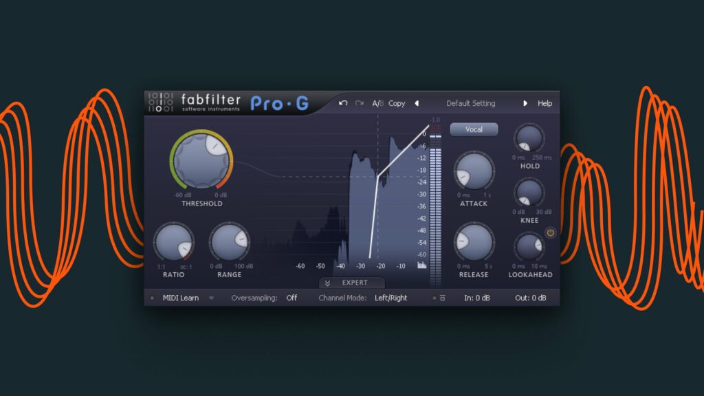 Image of FabFilter's Pro-G demonstrating how to mix vocals.